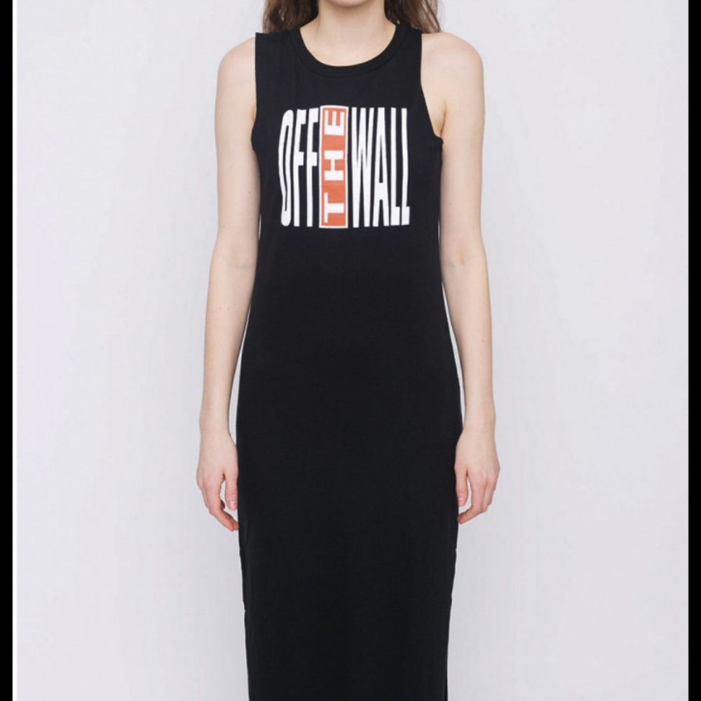 Vans Off The Wall Black Tank Top Midi Dress with Side Slits